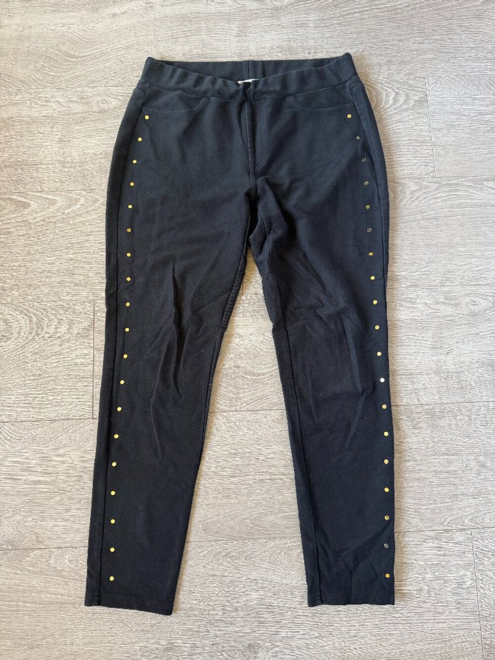Michael Kors Black Skinny Ponte Pants Womens M Gold Studded